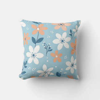 Almofada de Arremesso Floral Azul Pastel e Pêssego