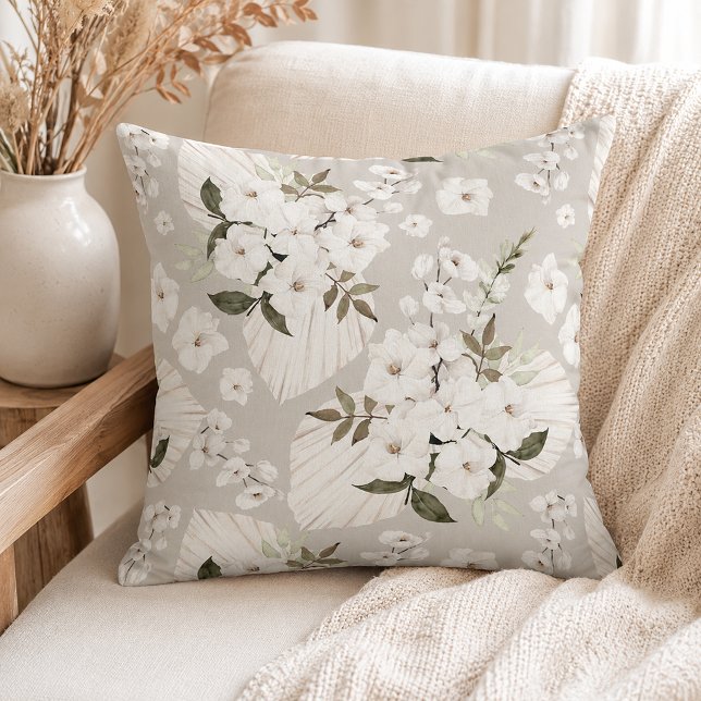 Almofada de Arremesso Floral Boho Neutra Flores Br (Throw Pillow
)
