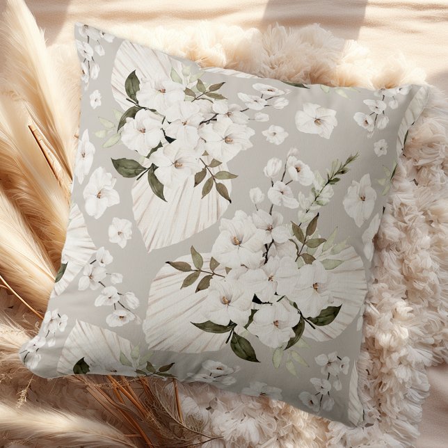 Almofada de Arremesso Floral Boho Neutra Flores Br (Floral Throw Pillow)