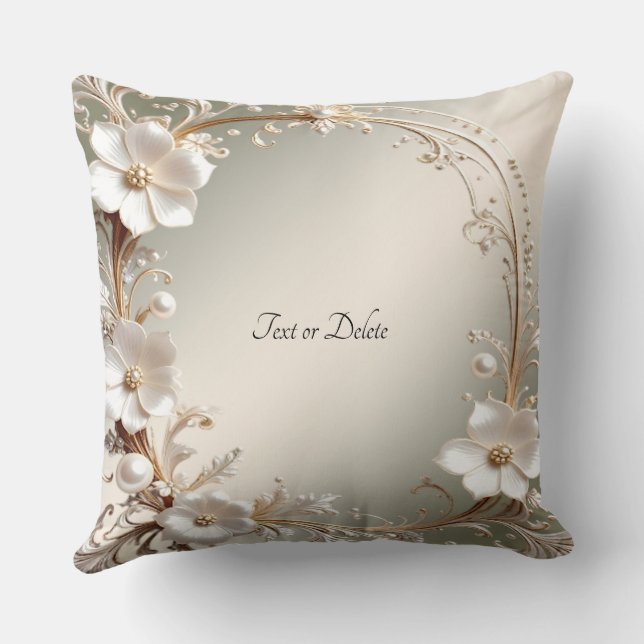 Almofada de Arremesso Floral Branca Ornamentada (Verso)