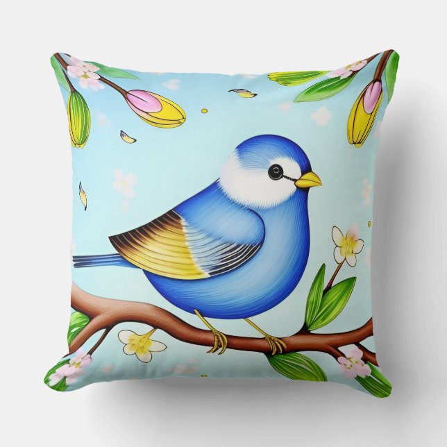 🐦 Almofada de Arremesso Floral de Pássaro Decoraç (Frente)
