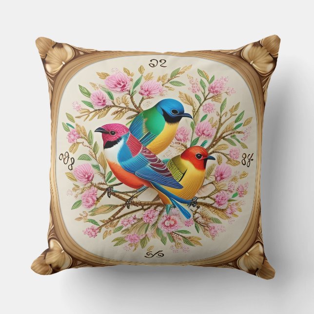 🐦 Almofada de Arremesso Floral de Pássaros Cantor (Frente)