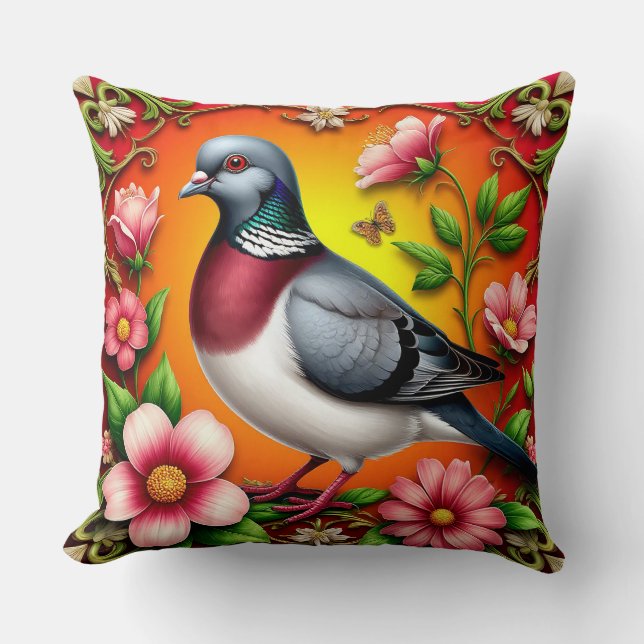 ☮️ Almofada de Arremesso Floral de Pombo Decoração (Frente)