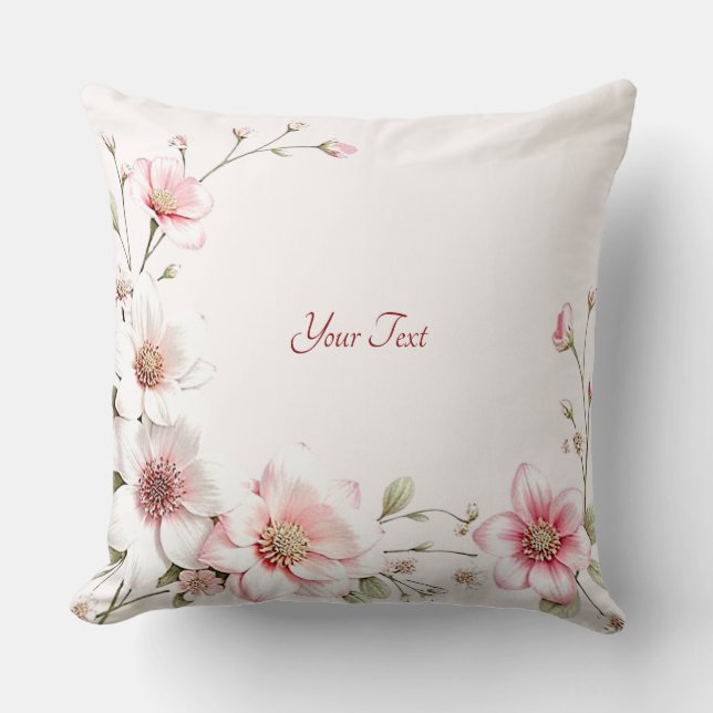 Almofada de Arremesso Floral Rosa Branca Elegante (Frente)