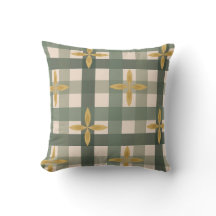 Almofada de Arremesso Gingham Verde & Folhas