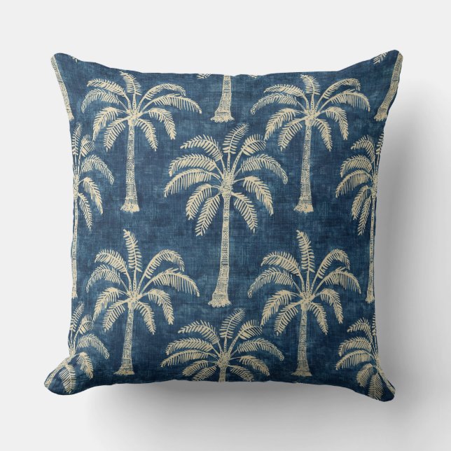 Almofada de Arremesso Indigo Blue & Cream com Palm (Frente)