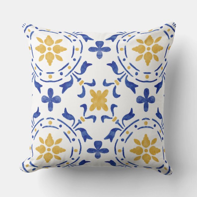Almofada de Arremesso Mediterrâneo Azul e Dourado (Frente)