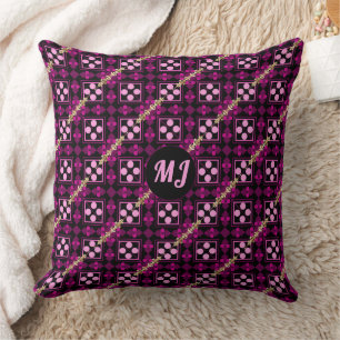 Almofada de Arremesso Monogramada com Padrão Rosa