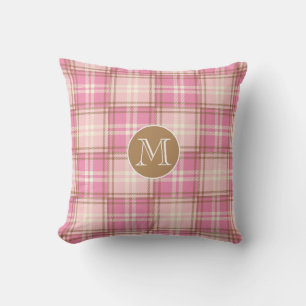 Almofada de Arremesso Monogramada Xadrez Rosa
