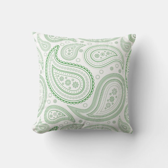 Almofada de Arremesso Paisley Verde em Branco (Frente)