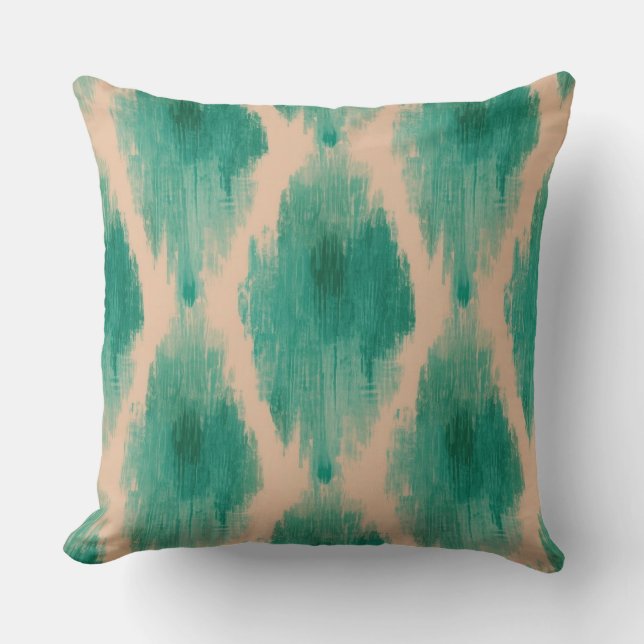 Almofada de Arremesso Teal & Clay Ikat Moderna | B (Frente)
