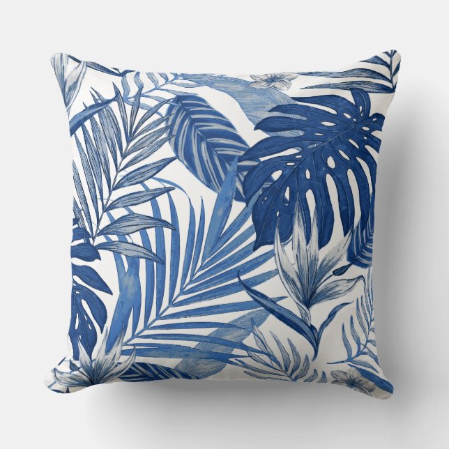 Almofada de Arremesso Tropical Azul Branco Elegant (Frente)