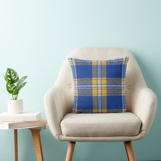 Almofada de Arremesso Xadrez Azul e Amarelo (Cadeira)