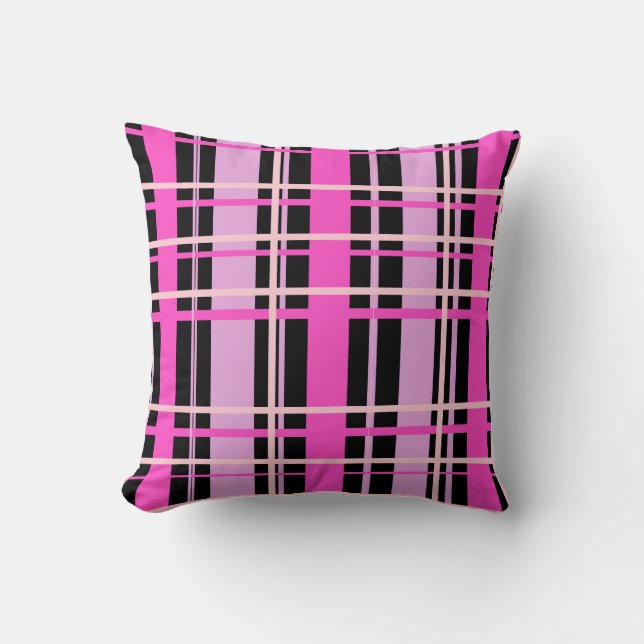 Almofada de Arremesso Xadrez Rosa Fuchsia e Preto (Frente)