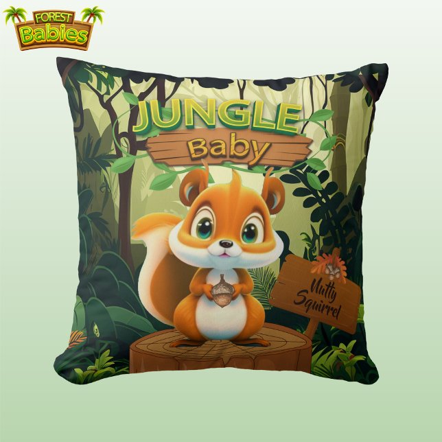 Almofada 🐿 de Arte de Ensino Inspirada na Natureza (Cute Jungle Baby Nutty Squirrel Whimsical Woodland Wildlife Animal Nature-Inspired Throw Pillow 🐿)