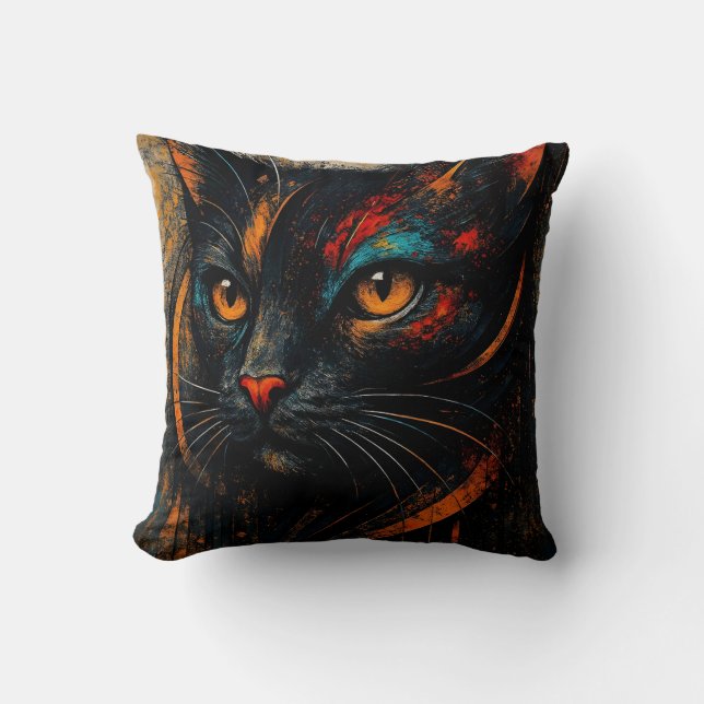 Almofada de Arte de Gato Preto Colorido Moderno (Frente)
