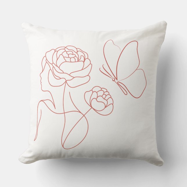Almofada de Arte de Linha Floral Moderna (Frente)