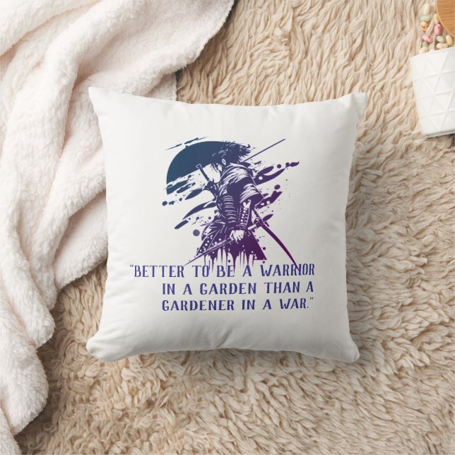 Almofada de Arte Japonês Samurai Azul com Tinta Pe (Cobertor)