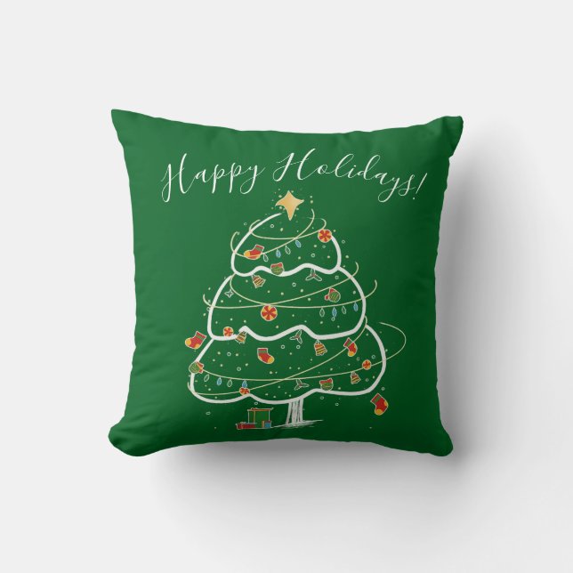 Almofada de árvore de Natal vermelha minimalista – (Frente)