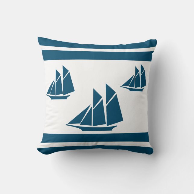 almofada de barco à vela azul marinho, amarelo e v (Frente)