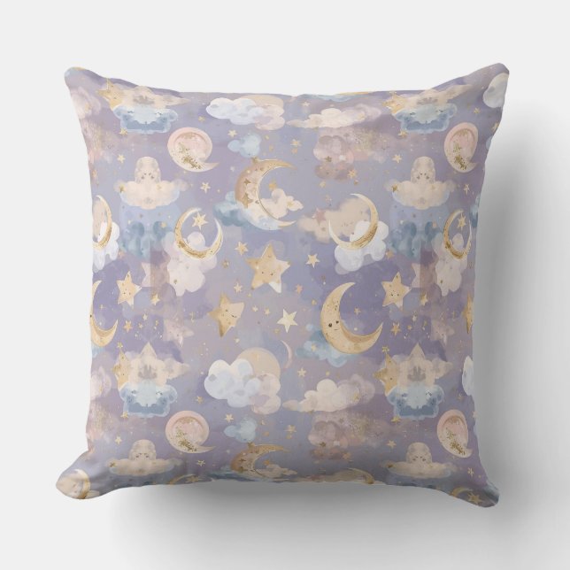 Almofada de Berçário Celestial em Aquarela | Luas  (Frente)