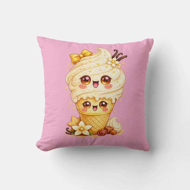 Almofada de Cone de Sorvete de Baunilha Kawaii (Frente)