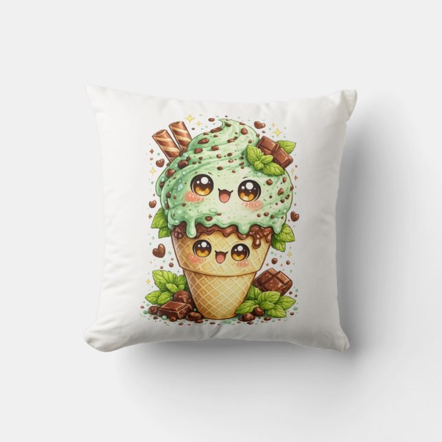 Almofada de Cone de Sorvete de Chocolate Mint Kawa (Frente)