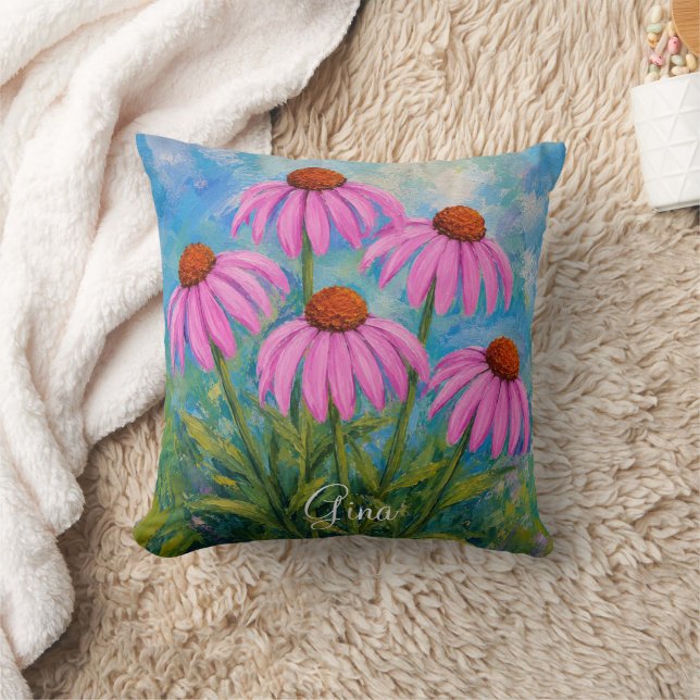 Almofada de Coneflowers com Texto (Cobertor)