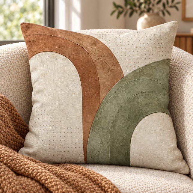 Almofada de Conversa Soft Arch (Styled preview of the 16 x 16 inch cotton throw pillow, with the same printed artwork on both sides. Painted textures and dots are printed details. Decorative props are not included.)