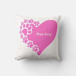 Almofada de coração com patas de gatinho rosa para