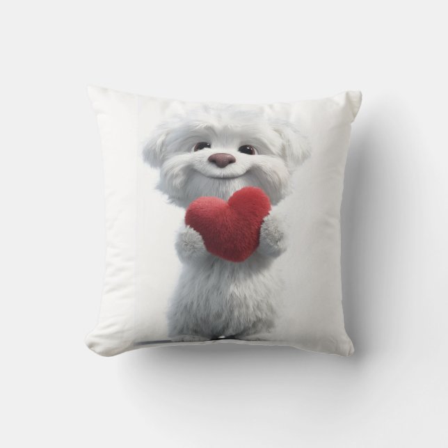 Almofada de Coração de Amor de Cachorrinho (Frente)