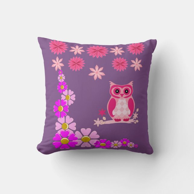 almofada de decoração floral coruja (Frente)