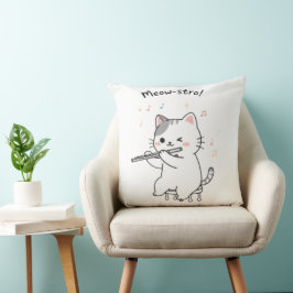 Almofada de Gato Engraçado Tocando Flauta