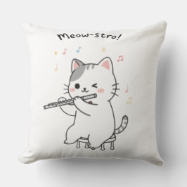 Almofada de Gato Engraçado Tocando Flauta