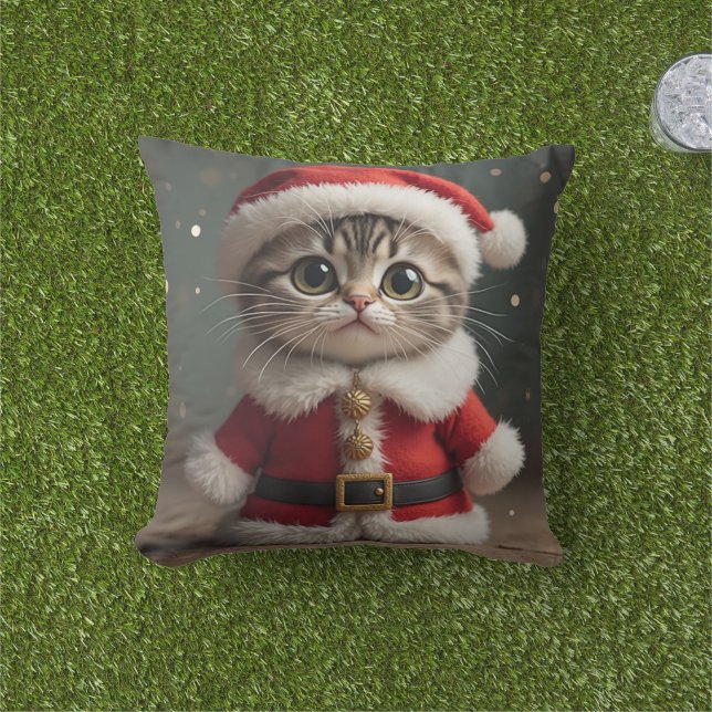Almofada de gato Papai noel de Natal (Grama)