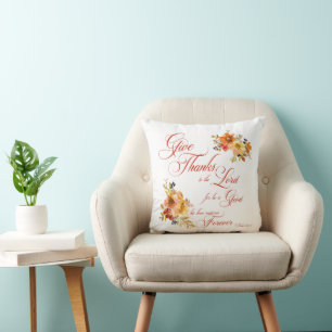 Almofada Dê Graças ao Senhor outono floral aquarela