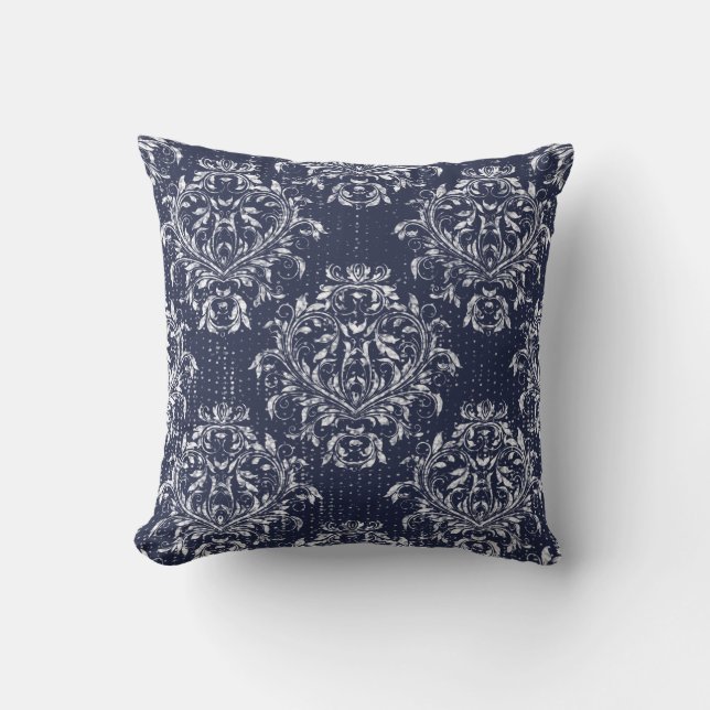 Almofada de Lançar Damask Envelhecida - Azul Mari (Frente)