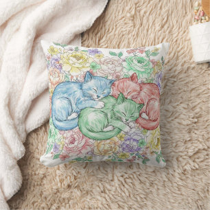 Almofada de Lançar Sonho Pastel Gatinhos & Jardim
