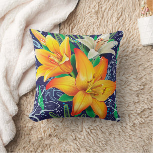 Almofada de lançamento azul naval floral lírios br