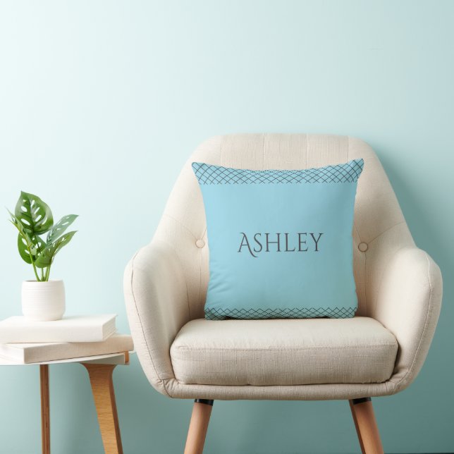 Almofada de lançamento azul pastel personalizada | (Cadeira)