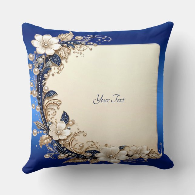 Almofada de lançamento com enfeite floral azul bra (Verso)