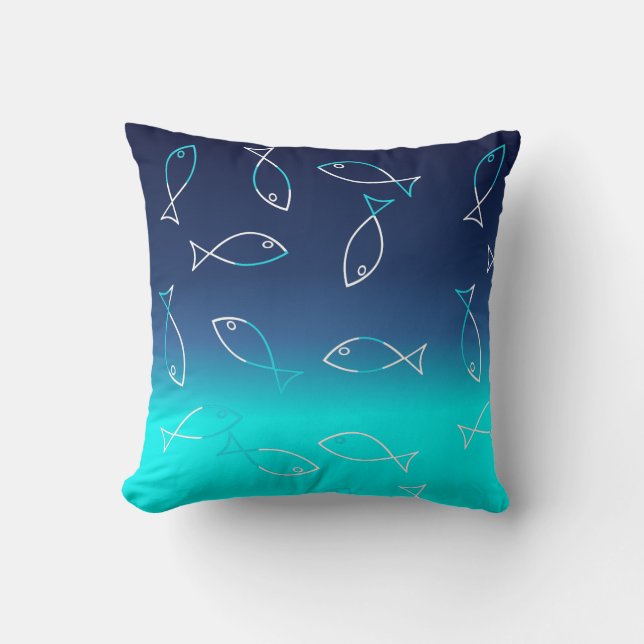 Almofada de lançamento com padrão de peixe branco  (Frente)