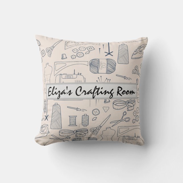 Almofada de lançamento da Sala de Artesanato. Text (Frente)