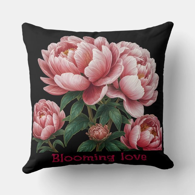 almofada de lançamento de amor em flor preta e bra (Verso)