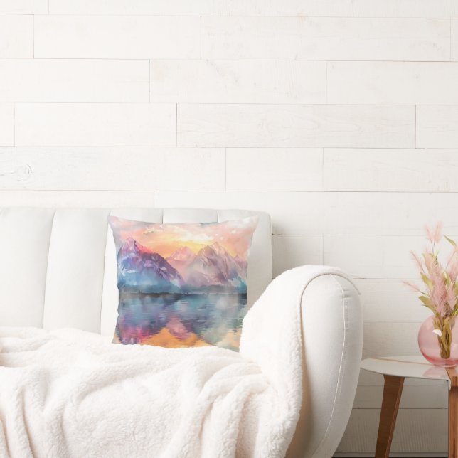 Almofada de Lançamento de Aquarela – Reflexo da Mo (Sofá)
