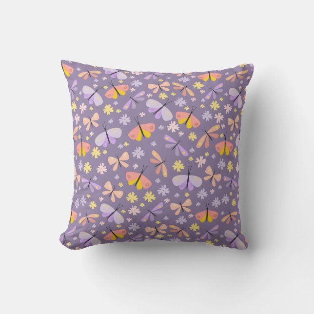 Almofada de lançamento de borboletas violeta (Frente)
