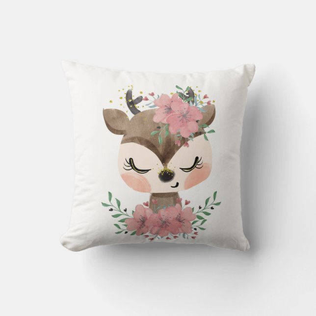 Almofada de lançamento de cervo em aquarela com fl (Frente)