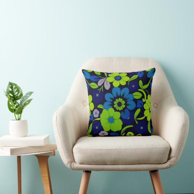 Almofada de lançamento de flor azul e verde (Cadeira)