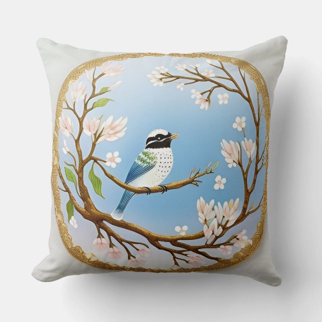 🌸 Almofada de lançamento de flor de pássaro, deco (Frente)