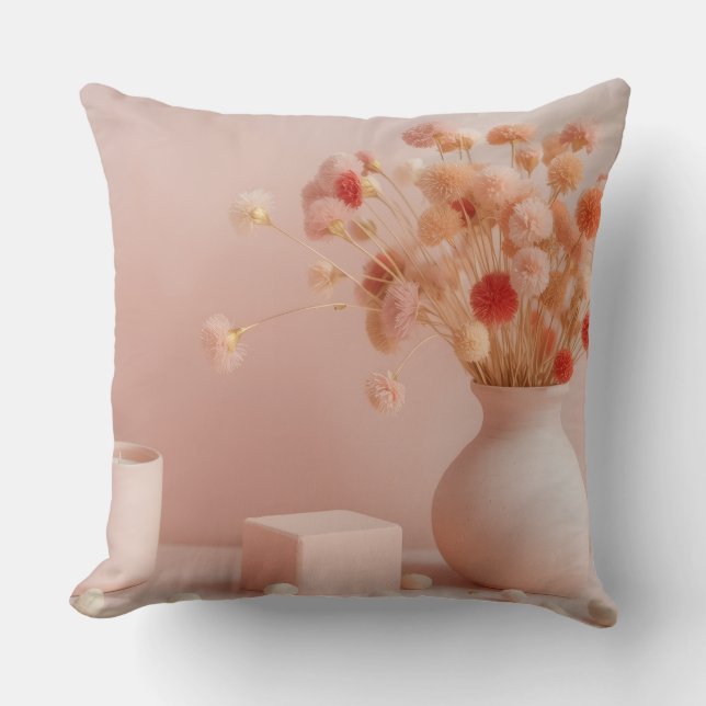 Almofada de lançamento de flores rosa encabulado (Frente)